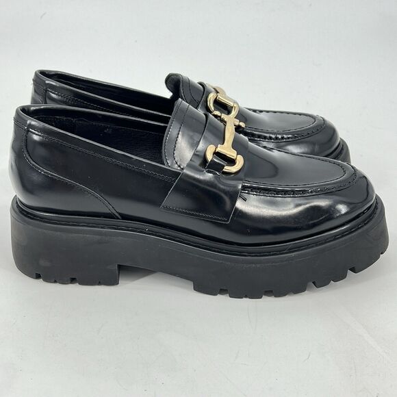 Steve Madden Lando 10 Black Patent Leather Chunky Lug Horsebit Loafers - Picture 5 of 10